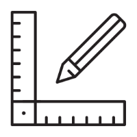 Icon showing a pencil and two rulers arranged at a right angle, representing drawing or drafting tools.