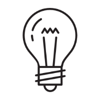 A simple black and white line drawing of a traditional incandescent light bulb. It features a screw base and a coiled filament inside the glass bulb.